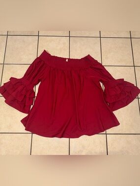 True Destiny Off-the-Shoulder Ruffle Sleeve Blouse - Burgundy